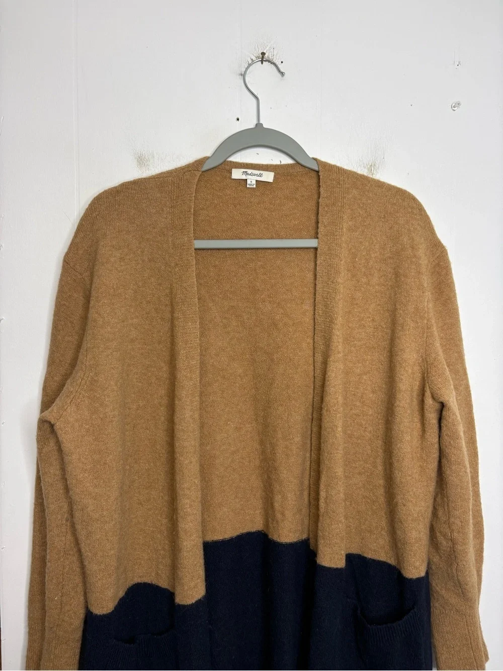 Madewell Sweater Womens Small Colorblock Cardigan Wool Alpaca Blend Navy Tan
